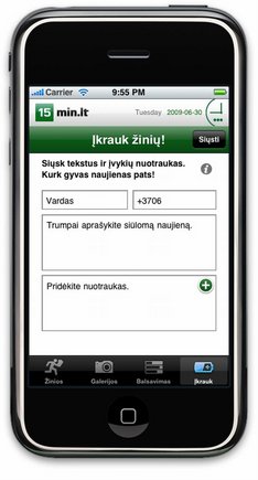 15min.lt aplikacija „iPhone“ telefonuose