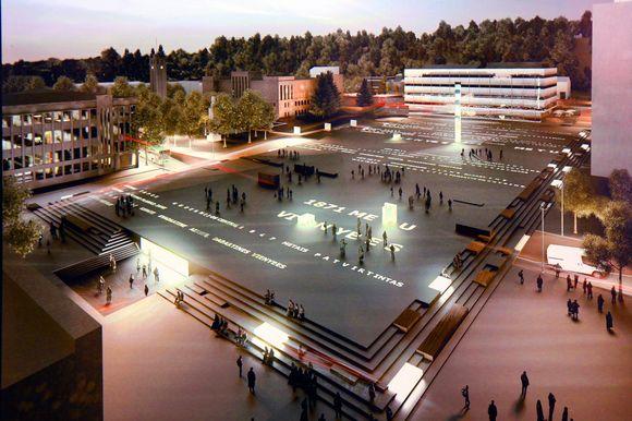 Daugeliui gausiai Architektų namuose eksponuojamus projektus apžiūrinčių miestiečių didžiausią įspūdį palieka idėja šviečiančiomis raidėmis ant grindinio užrašyti svarbiausius miesto bei šalies įvykius.