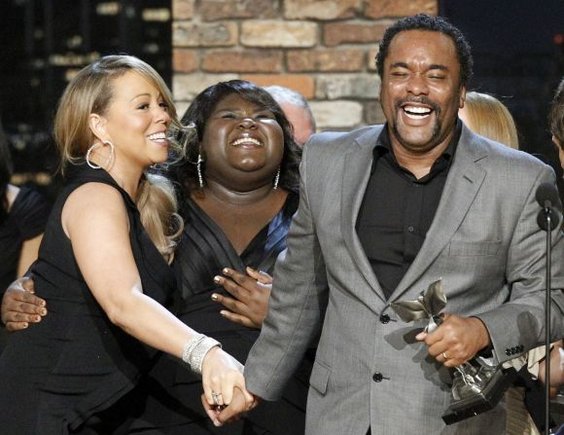 Dainininkė Mariah Carey, aktorė Gabourey Sidibe ir režisierius Lee Danielsas
