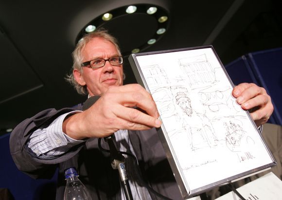 Larsas Vilksas su karikatūra