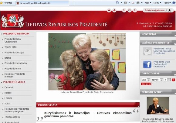 Apie prezidentės veiklą informuojama oficialiame tinklalapyje.