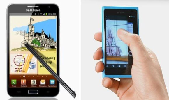 Išmanieji telefonai „Samsung Galaxy Note“ (k.) ir „Nokia N9“.