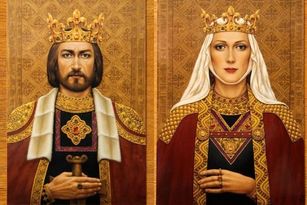 Dailininkės Janinos Malinauskaitės tapyba/Karalius Mindaugas ir jo žmona Morta
