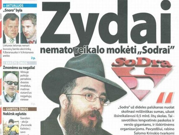 Laikraščio straipsnis papiktino žydų bendruomenę.